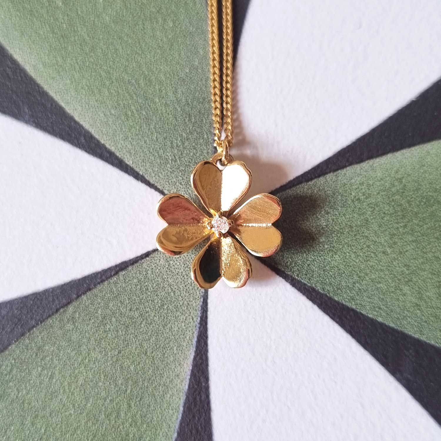 Diamond Lucky Clover Necklace – Gold/Silver – Lee Renée Ltd